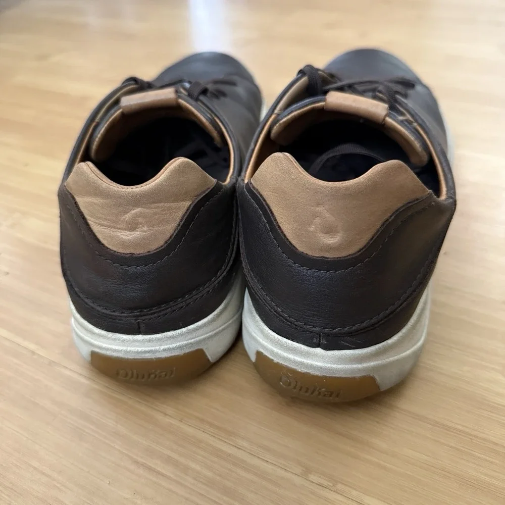 Olukai Lae'ahi Li 'Ili Dark Brown Leather Shoes Sneakers Men Size 10 / 43 Casual